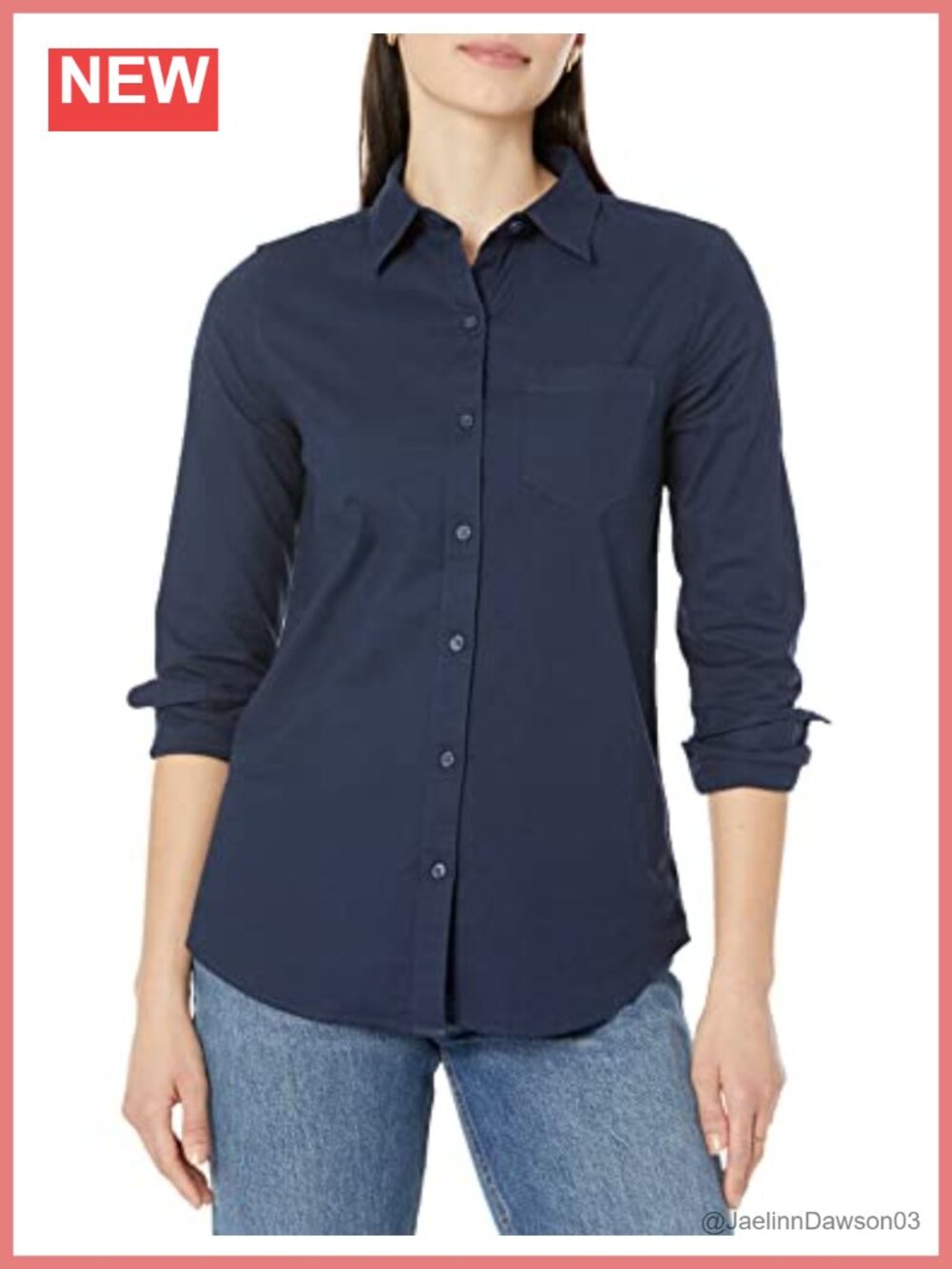 Women's Long Sleeve Button Down Stretch Oxford Shirt Regular Fit Collared